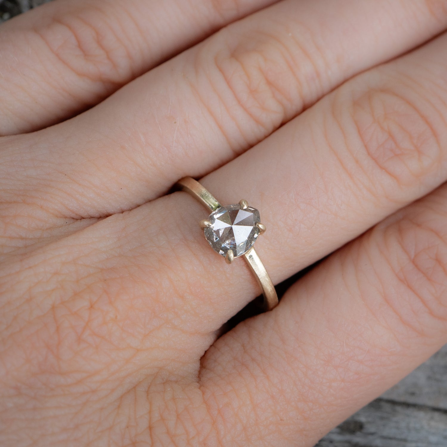Ready to to ship: Salt and Pepper Pear Diamond Ring - Salt and Pepper Diamond Ring- mossNstone