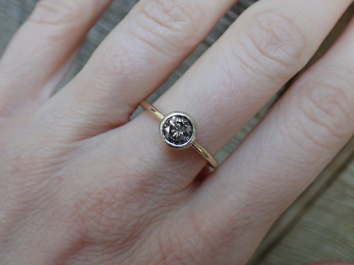Custom: Brilliant Cut Salt and Pepper Diamond Engagement Ring - mossNstone