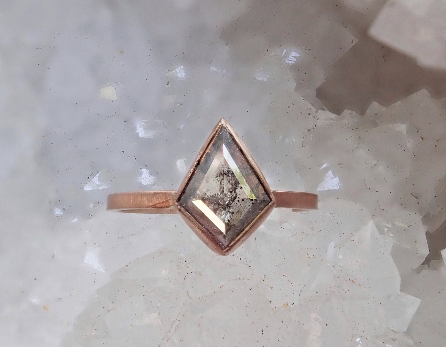 Custom: Kite Shape Salt and Pepper Diamond Ring - mossNstone