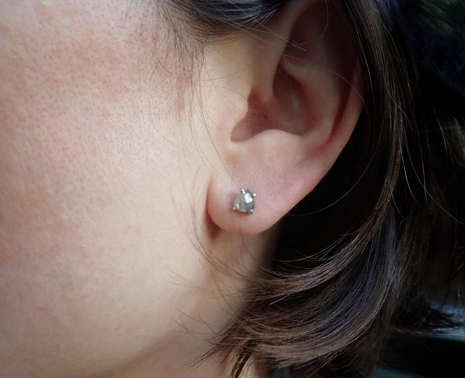 Custom Rose Cut Salt and Pepper Diamond Stud Earrings - mossNstone