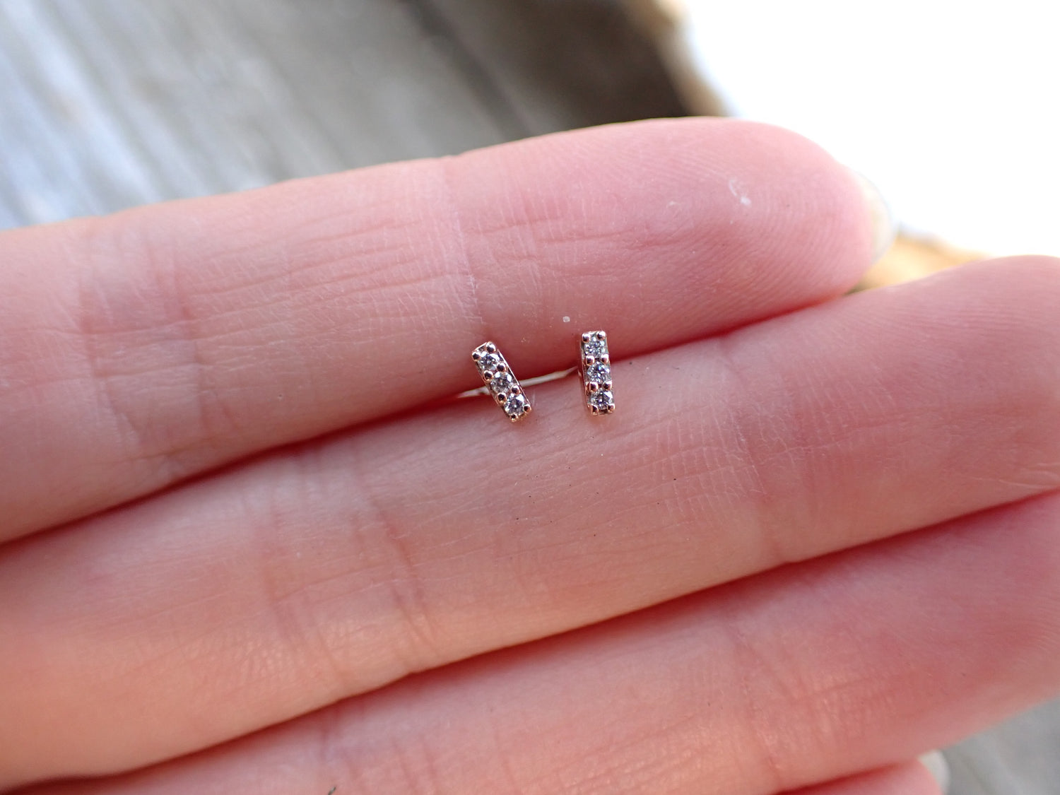 Diamond Pavé Bar Studs in Solid 14k Gold - mossNstone