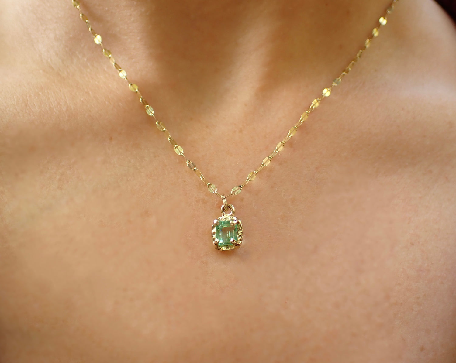 14k Emerald Necklace - Salt and Pepper Diamond Ring- mossNstone