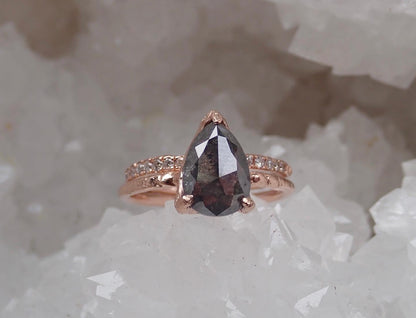 Salt and Pepper Diamond Pear Wedding Set, Hand Carved in 14k Rose Gold - mossNstone