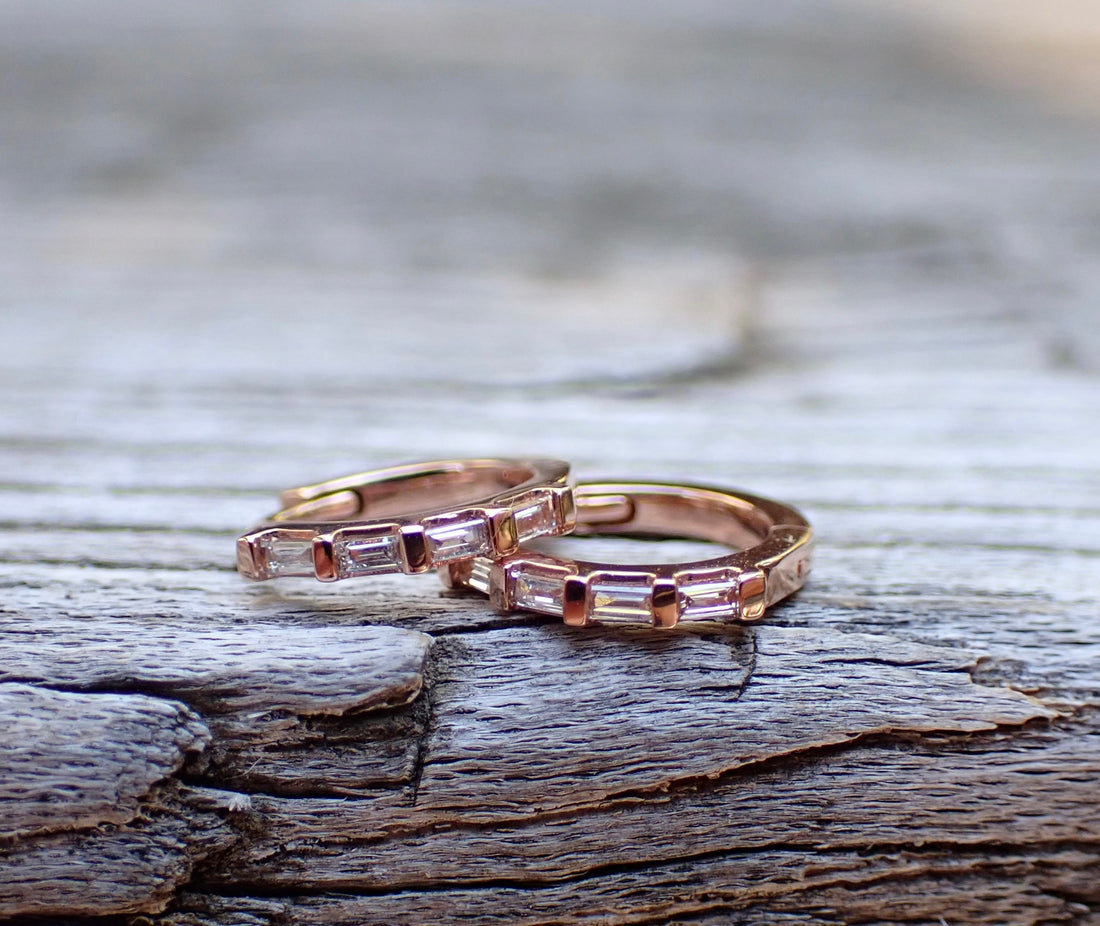 Diamond Baguette Huggie Hoops - mossNstone