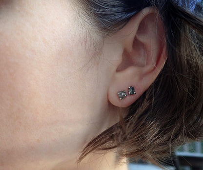 Custom Rose Cut Salt and Pepper Diamond Stud Earrings - mossNstone