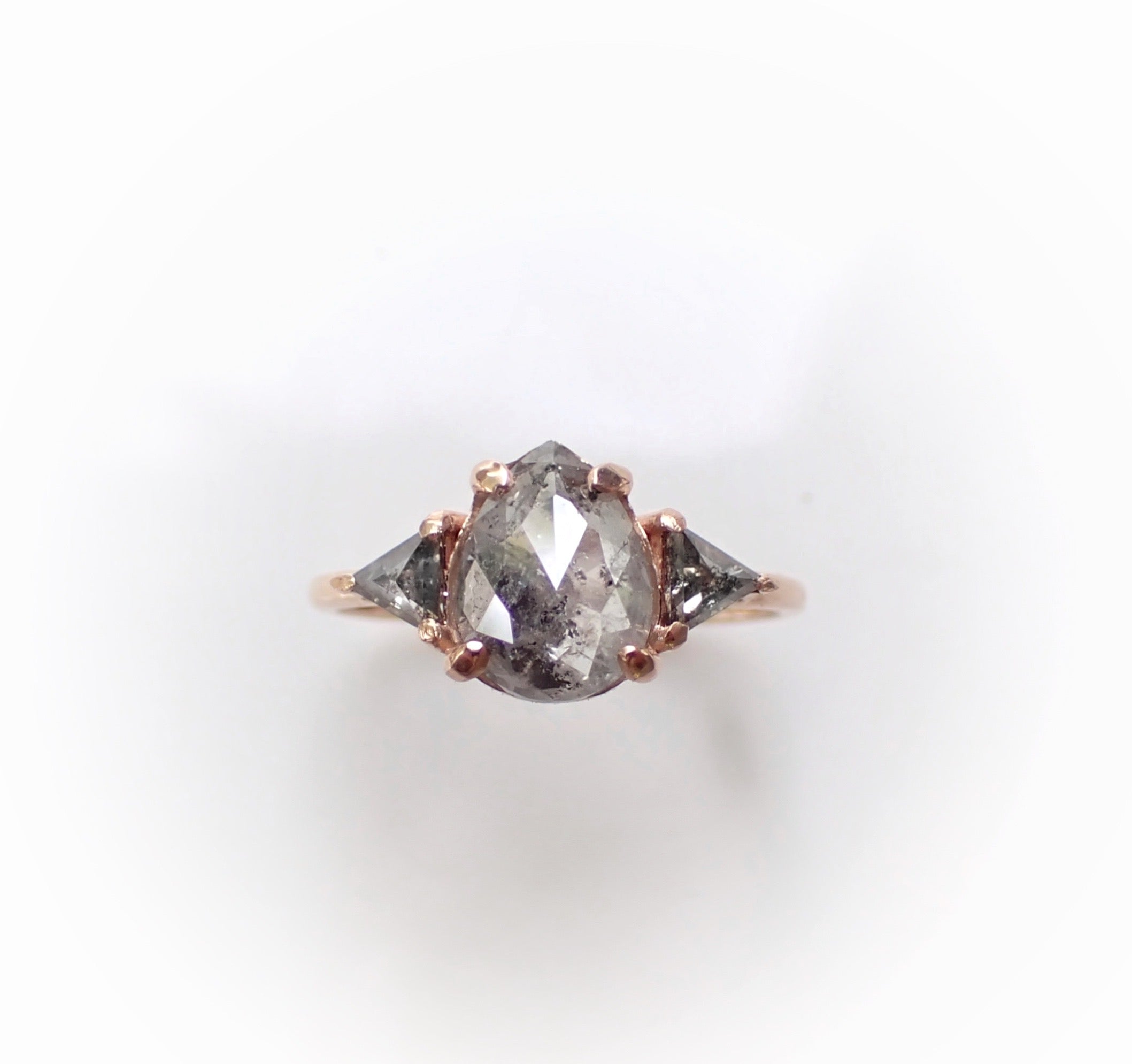Salt and Pepper Pear Diamond Ring With Triangle Diamond Accents - mossNstone