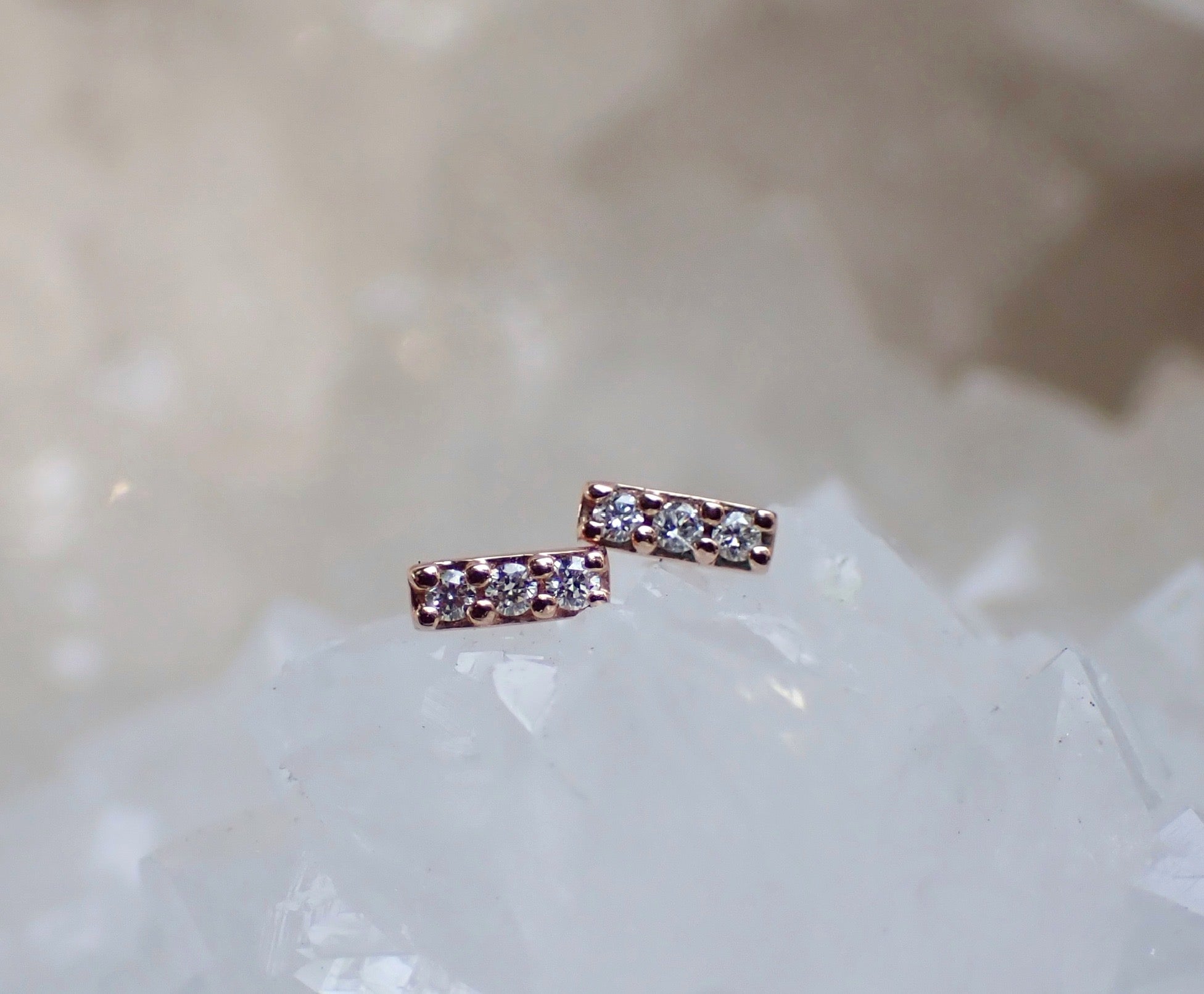 Diamond Pavé Bar Studs in Solid 14k Gold - mossNstone