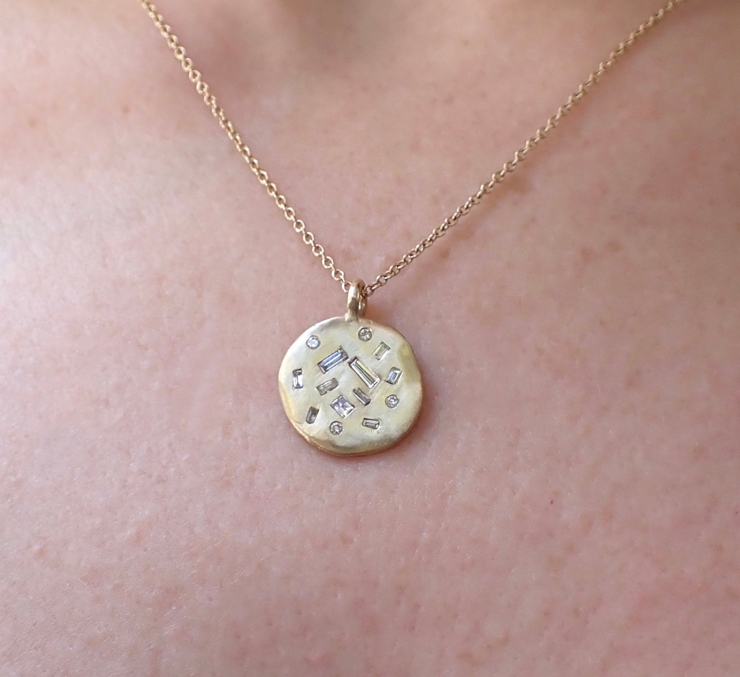 Scattered Diamond Solid Gold Coin Pendant - mossNstone