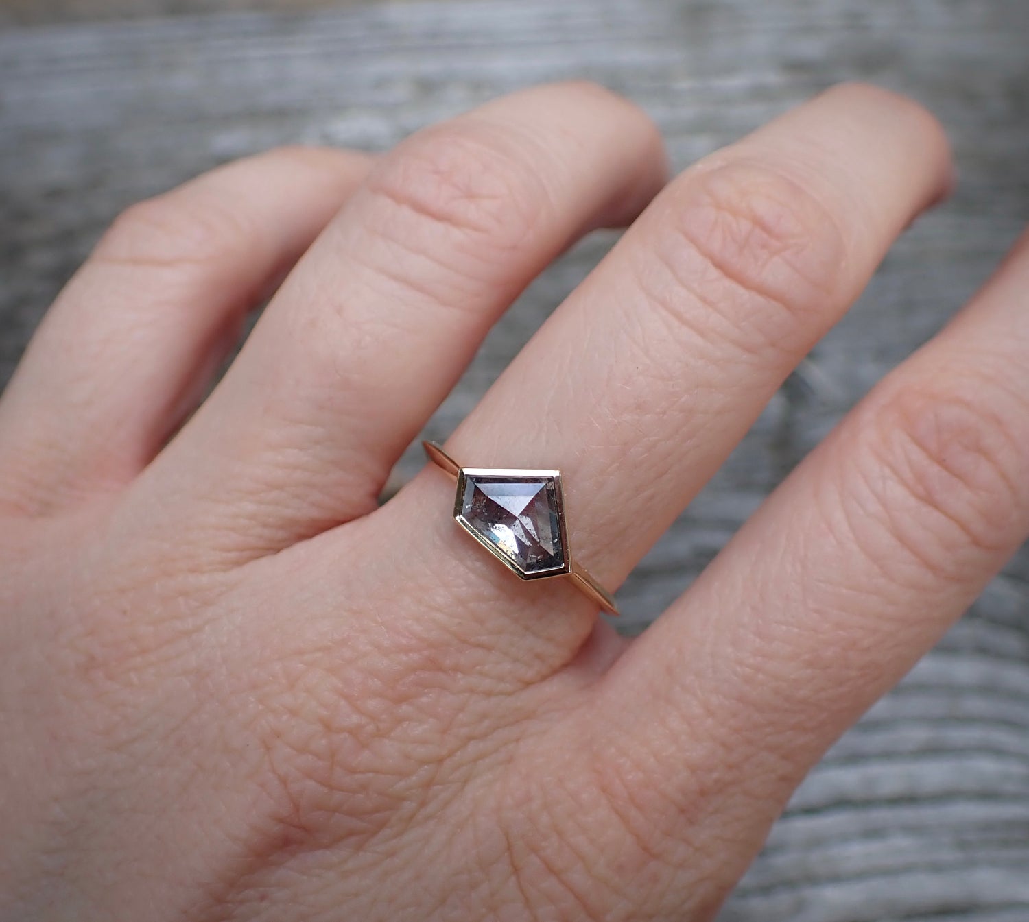 Shield Cut Salt and Pepper Diamond Ring - mossNstone