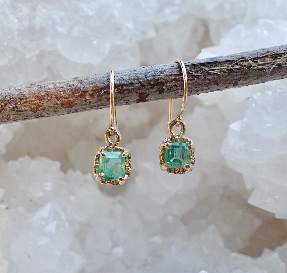 Natural Emerald Earrings - Salt and Pepper Diamond Ring- mossNstone