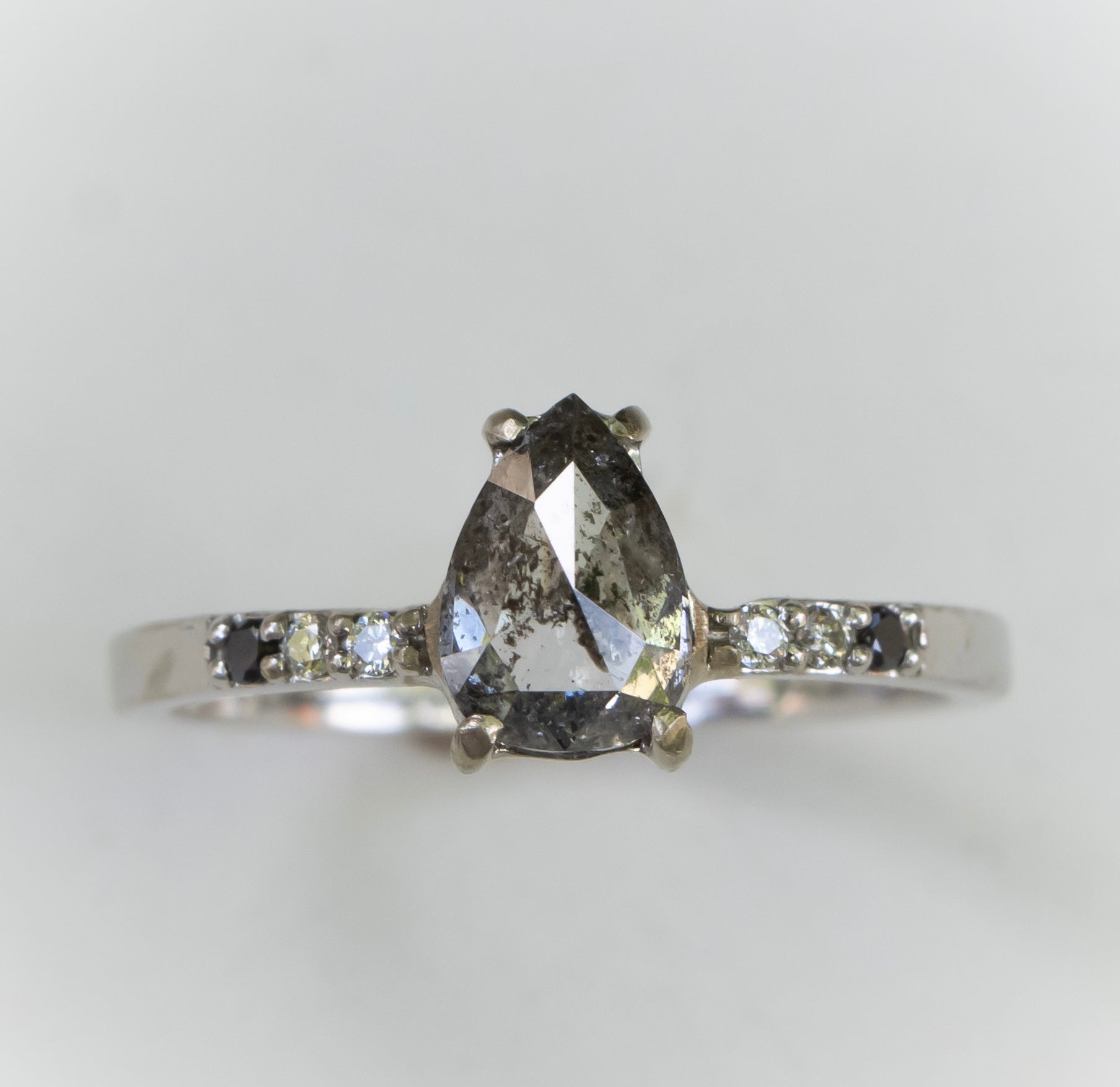 Salt and Pepper Ombre Accent Diamond Ring 14k White Gold.