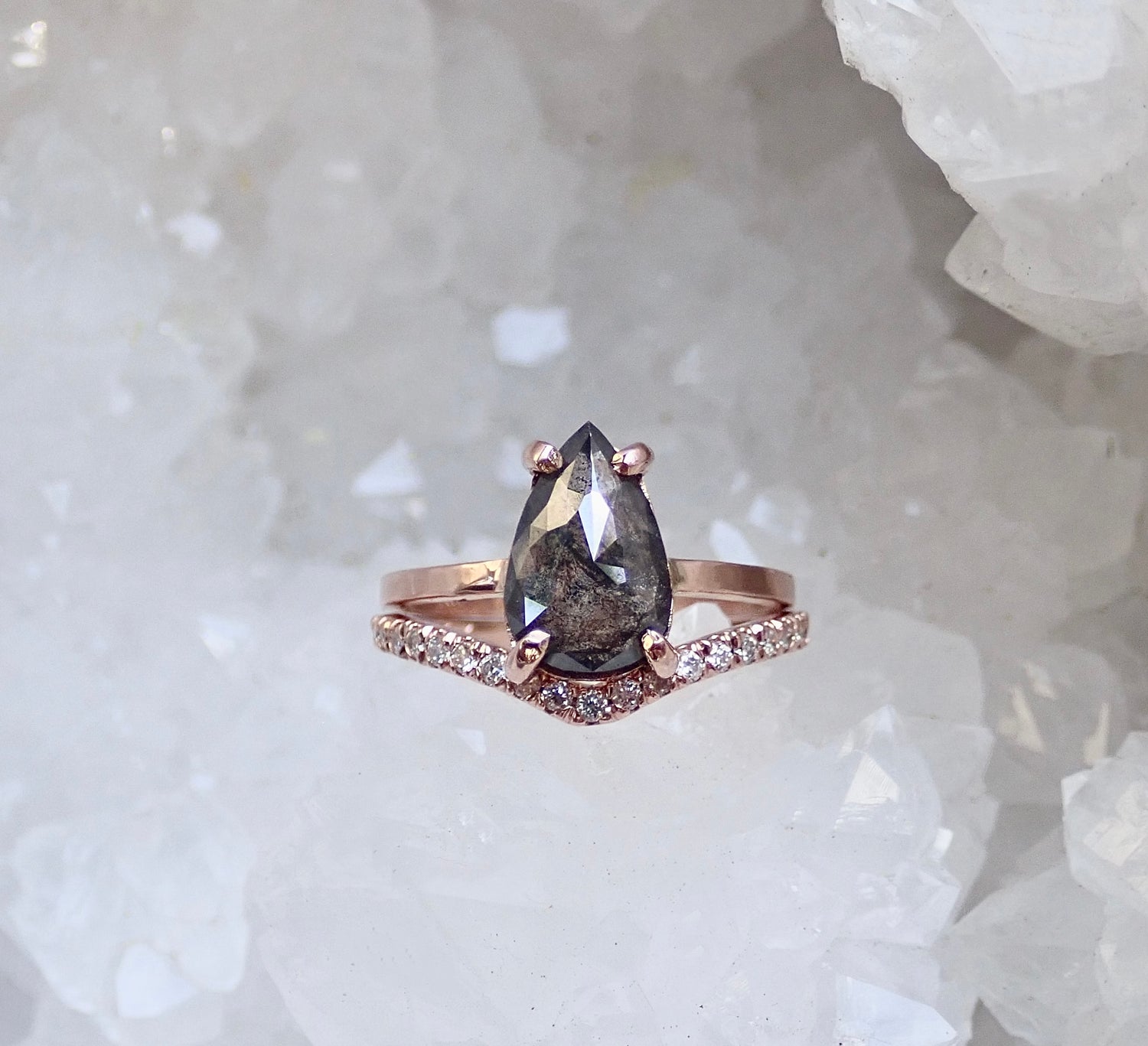 Custom: Pear Salt and Pepper Diamond Ring - mossNstone