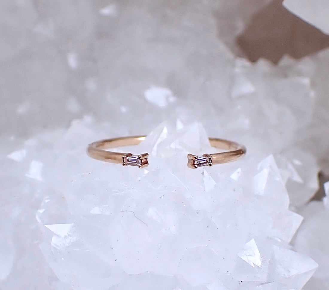 Baguette Cuff Wedding Band with White Diamonds - Salt and Pepper Diamond Ring- mossNstone