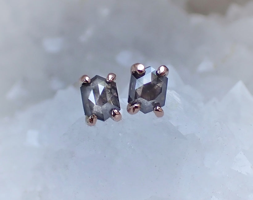 Salt + Pepper Hexagon Diamond Stud Earrings - mossNstone