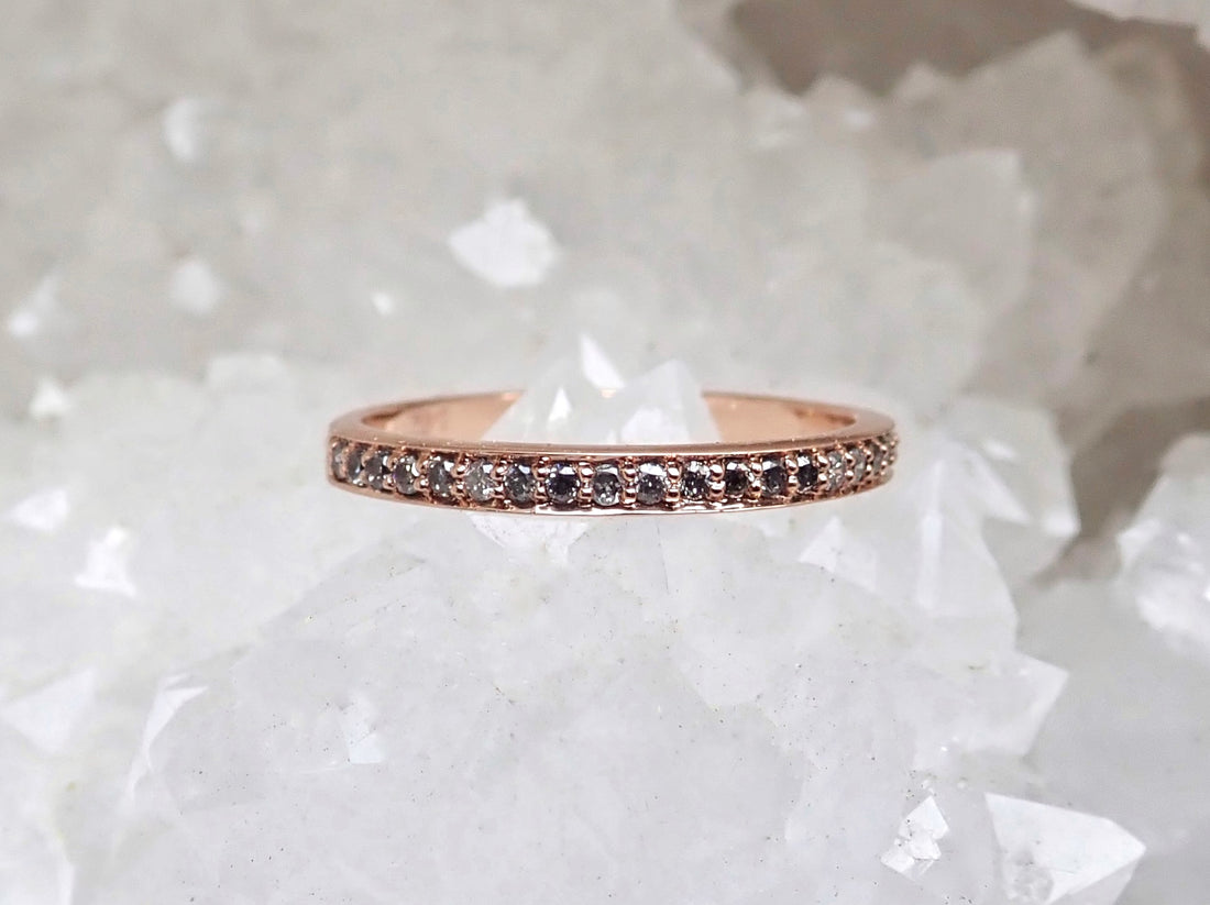 Salt and Pepper Pavé, Half Eternity Band - Salt and Pepper Diamond Ring- mossNstone