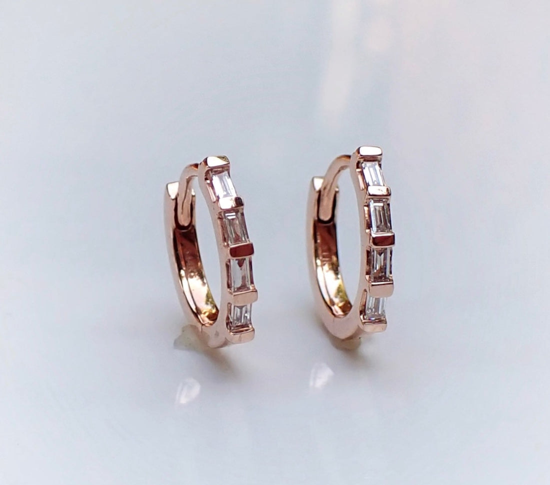Diamond Baguette Huggie Hoops - mossNstone
